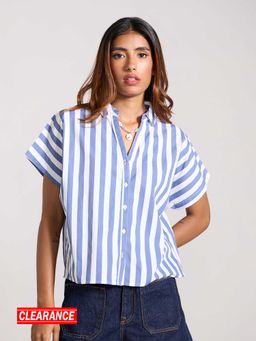 MIXT by Nykaa Fashion - Navy Blue And White Pinstripe Short Sleeves Shirt