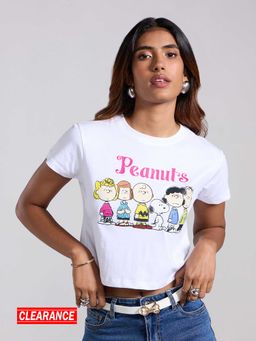 MIXT by Nykaa Fashion - White Peanut Graphic Printed Short Sleeves Crop T-Shirt