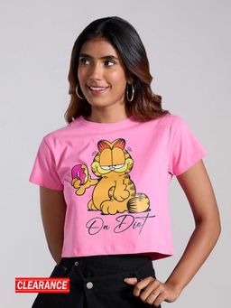 MIXT by Nykaa Fashion - Candy Pink Garfield Graphic Printed Short Sleeves Crop T-Shirt