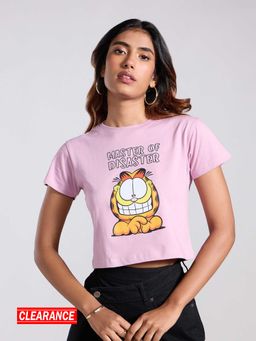 MIXT by Nykaa Fashion - Lilac and Orange Garfield Graphic Printed Short Sleeves Crop T-Shirt