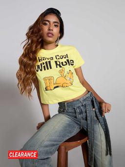 MIXT by Nykaa Fashion - Mango Yellow Garfield Graphic Printed Short Sleeves Crop T-Shirt