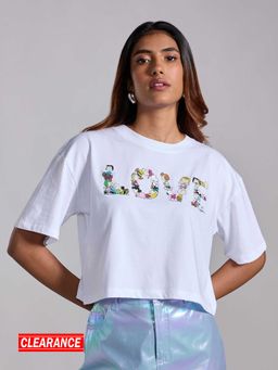 MIXT by Nykaa Fashion - White Peanut Graphic Printed Short Sleeves Crop T-Shirt