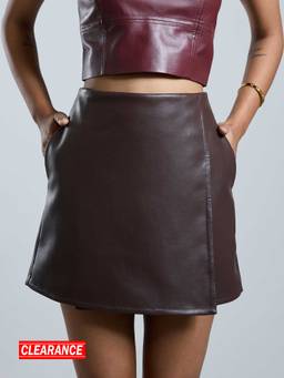 MIXT by Nykaa Fashion - Brown Solid Mid Waist Overlap Mini Skorts