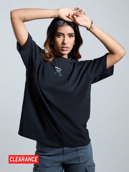 MIXT by Nykaa Fashion - Black Back Bow Graphic Printed Oversized T Shirt