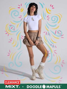MIXT by Nykaa Fashion - White Graphic Cat Print Half Sleeves Top