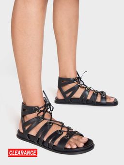 MIXT by Nykaa Fashion - Black Lace Tie Up Slider Flats For Women (EURO 41)