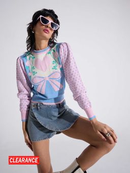 MIXT by Nykaa Fashion - Multicolor Round Neck Bow Design Sweater