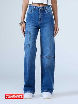 MIXT by Nykaa Fashion - Dark Blue Washed Mid Waist Straight Denim Jeans