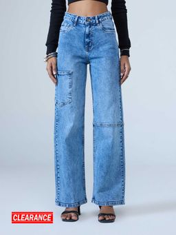 MIXT by Nykaa Fashion - Light Blue Washed Mid Waist Straight Denim Jeans