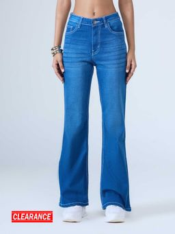 MIXT by Nykaa Fashion - Dark Blue Washed High Waist Fit and Flare Denim Jeans