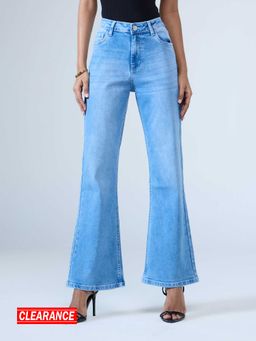 MIXT by Nykaa Fashion - Blue Washed High Waist Fit and Flare Denim Jeans