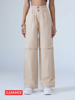 MIXT by Nykaa Fashion - Beige Mid Waist Straight Fit Trouser