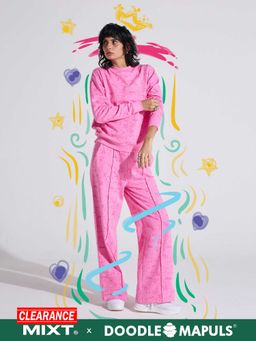 MIXT by Nykaa Fashion - Pink Graphic Printed Sweatshirt and Sweatpants Co Ord (Set of 2)