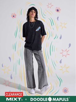 MIXT by Nykaa Fashion - Charcoal Grey Graphic Printed Oversized Tshirt