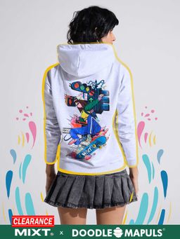 MIXT by Nykaa Fashion - Grey Graphic Printed Oversized Hoodie