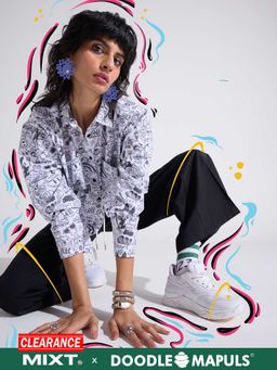MIXT by Nykaa Fashion - Black and White Printed Collared Full Sleeves Shirt