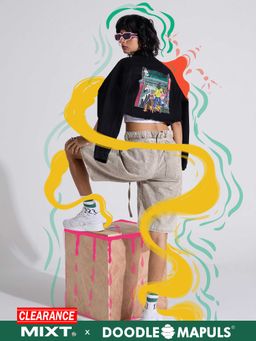 MIXT by Nykaa Fashion - Black Graphic Printed Back Denim Jacket