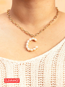 Pipa Bella by Nykaa Fashion - Gold Pearl Studded C Initial Chain Necklace