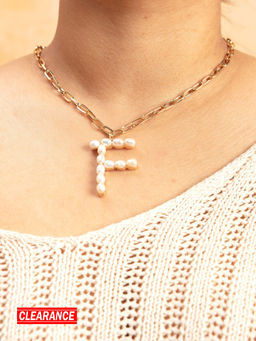 Pipa Bella by Nykaa Fashion - Gold Pearl Studded F Initial Chain Necklace