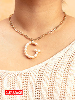 Pipa Bella by Nykaa Fashion - Gold Pearl Studded G Initial Chain Necklace