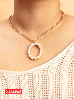 Pipa Bella by Nykaa Fashion - Gold Pearl Studded O Initial Chain Necklace