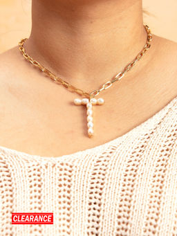 Pipa Bella by Nykaa Fashion - Gold Pearl Studded T Initial Chain Necklace