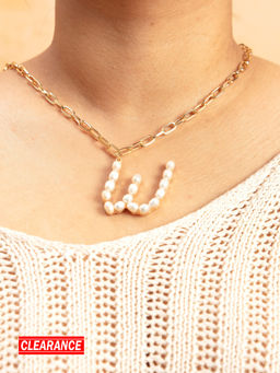 Pipa Bella by Nykaa Fashion - Gold Pearl Studded W Initial Chain Necklace