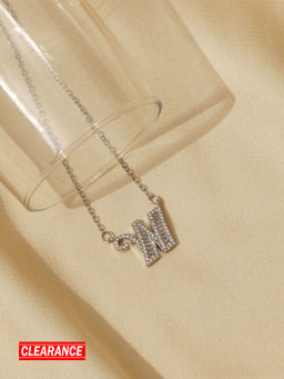 Pipa Bella by Nykaa Fashion - Silver Crystal Studded W Initial Pendant and Chain