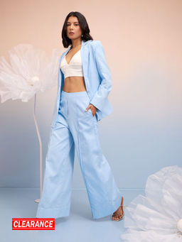 RSVP by Nykaa Fashion - Light Blue Solid High Waist Wide Leg Pants