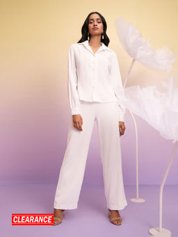 RSVP by Nykaa Fashion - White Bishop Sleeves Shirt Straight Fit Pants Co-Ord (Set of 2)