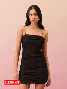 RSVP by Nykaa Fashion - Black Solid Ruched Strappy Mini Dress