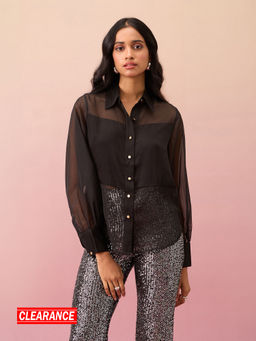 RSVP by Nykaa Fashion - Black Solid Collar Neck Full Sleeves Shirt