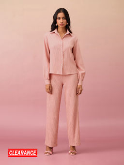 RSVP by Nykaa Fashion - Peach Textured Collar Neck Shirt with Straight Pant Co-Ord (Set of 2)