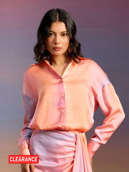 RSVP by Nykaa Fashion - Orange and Lilac Ombre Print Full Sleeves Satin Shirt