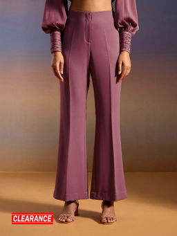 RSVP by Nykaa Fashion - Mauve Solid High Waist Bootcut Pants
