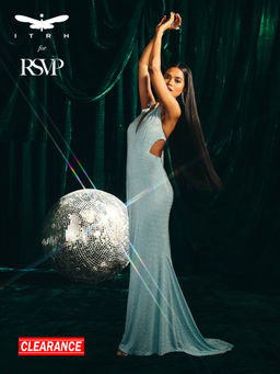 RSVP by Nykaa Fashion - Sky Blue Rhinestone Lapel Collar Backless Long Trail Gown