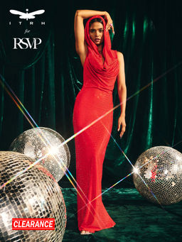 RSVP by Nykaa Fashion - Cherry Red Rhinestone Embellished Cowl Neck Hooded Gown