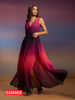 RSVP by Nykaa Fashion - Fuchsia Pink Ombre V Neck Sleeveless Straight Maxi Dress