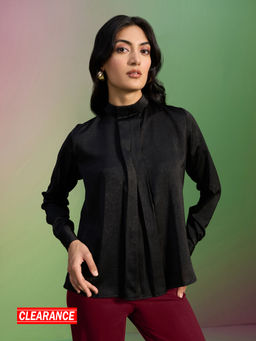 RSVP by Nykaa Fashion - Black Stand Collar Full Sleeves Pleated Top
