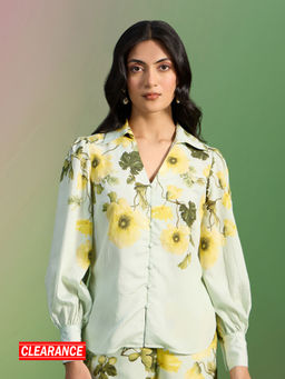 RSVP by Nykaa Fashion - Mint Green Floral Printed Full Bishop Sleeves Shirt
