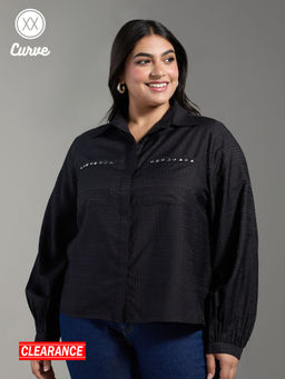 Twenty Dresses by Nykaa Fashion - Curve Black Solid Full Sleeves Classic Shirt