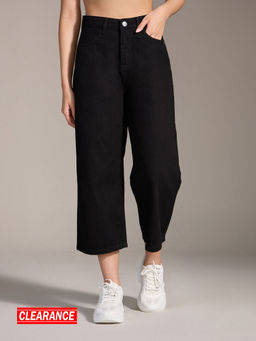 Twenty Dresses by Nykaa Fashion - Black Solid High Waist Culotte Denims