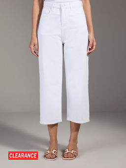 Twenty Dresses by Nykaa Fashion - White Solid High Waist Culotte Denims