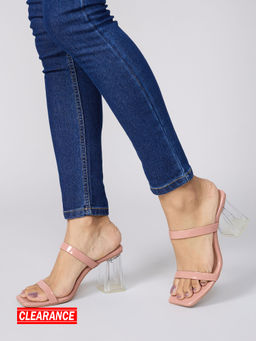 Twenty Dresses by Nykaa Fashion - Nude Pink Square Toe Dual Strap Acrylic Block Heels