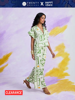 Twenty Dresses by Nykaa Fashion - Happi Space Off White Abstract Crop Shirt & Pant (Set of 2)