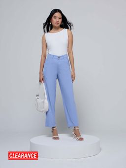 Twenty Dresses by Nykaa Fashion - Blue Solid High Waist Straight Fit Trousers