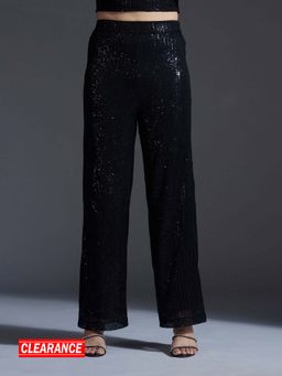 Twenty Dresses by Nykaa Fashion - Party Black Sequin High Waist Straight Fit Pant