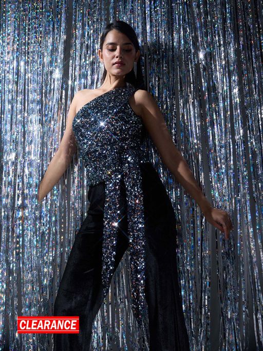 twenty dresses by nykaa fashion Buy Twenty Dresses by Nykaa Fashion Party Black and Silver Sequin  Sleeveless One Shoulder Top (XS) Online