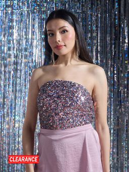 Twenty Dresses by Nykaa Fashion - Party Multi-Color Sequin Tube Neck Crop Top