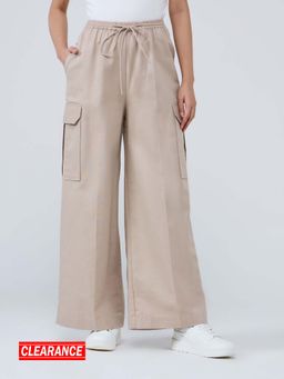 Twenty Dresses by Nykaa Fashion - Beige High Waist Side Seam Patch Pocket Trousers
